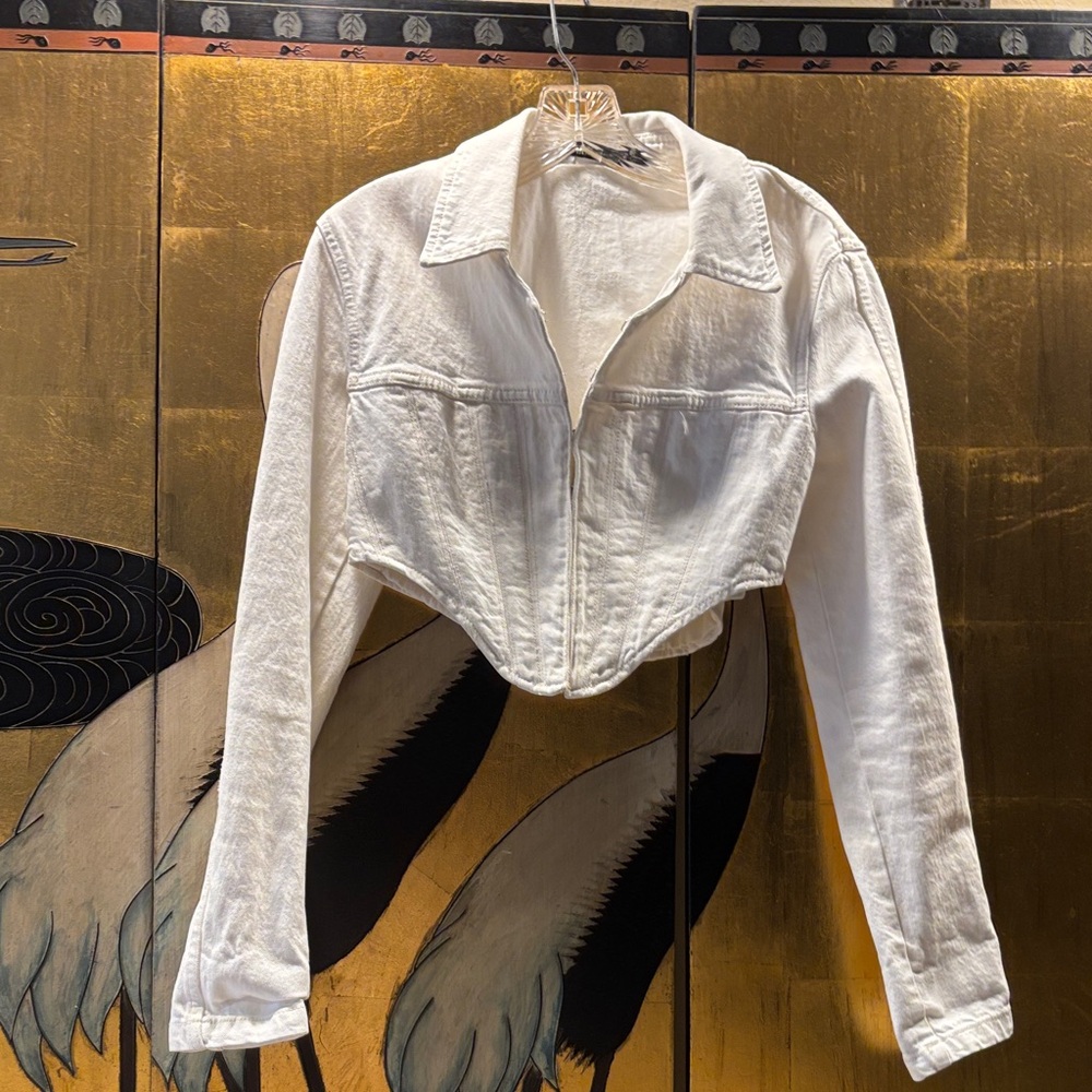 White Denim Cropped Jacket